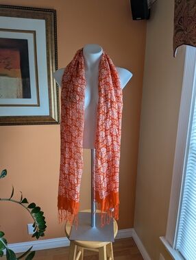 Talbots Orange and White Printed Lightweight Scarf